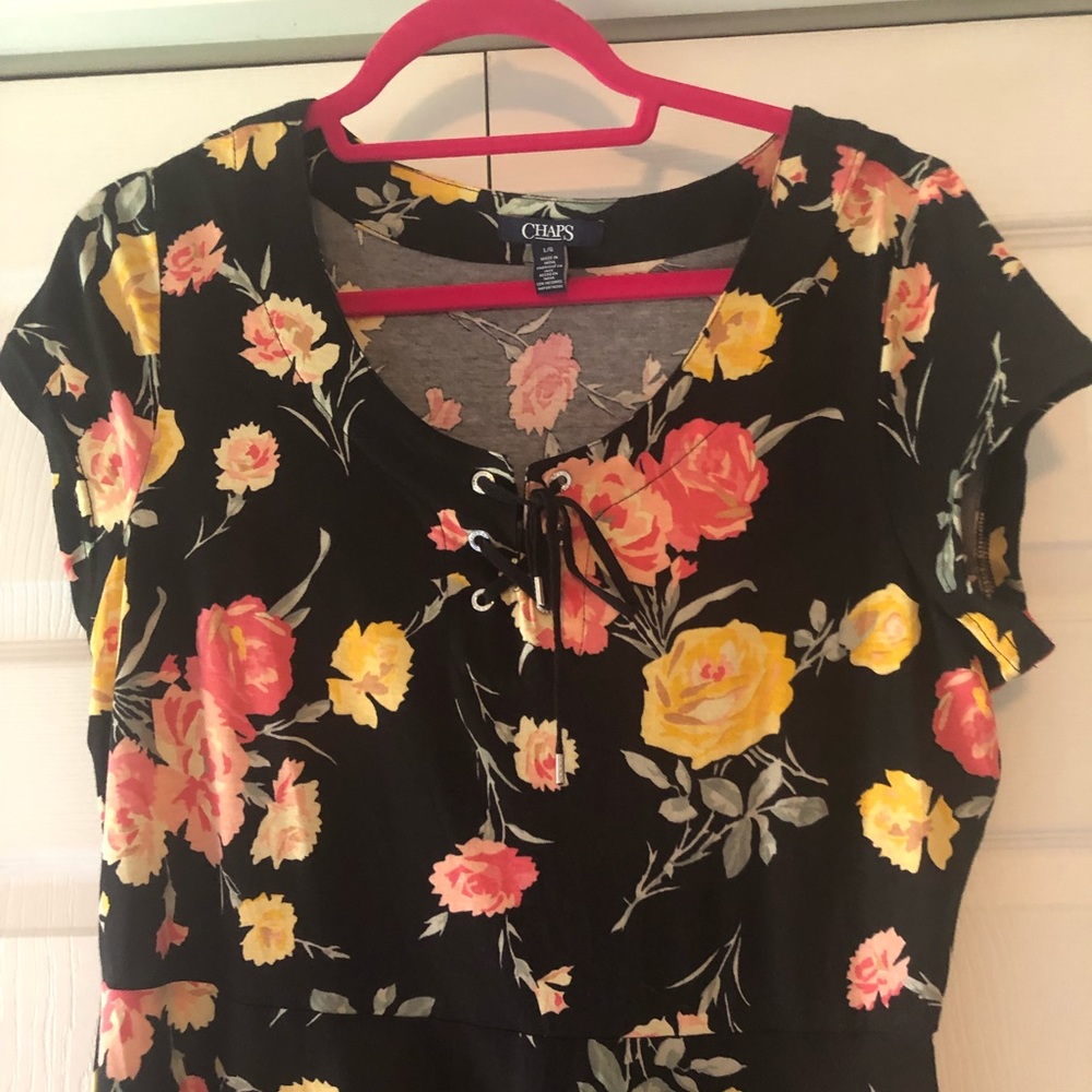 Chaps Black Maxi Dress with Pink and Yellow Floral